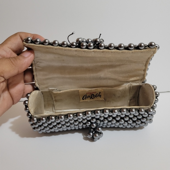 Rare Vintage Ann Robin Pewter Beaded Evening Barrel Clutch - Picture 5 of 7